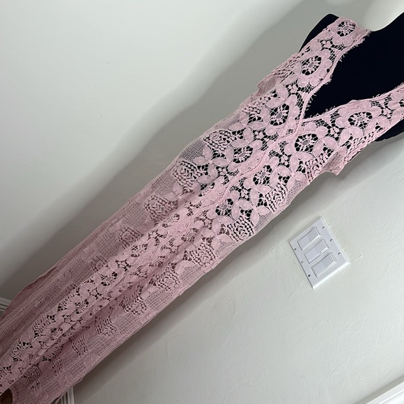 MIGUELINA ON THE EVE CROCHET LACE COLUMN MAXI DRESS PINK M - Picture 8 of 12
